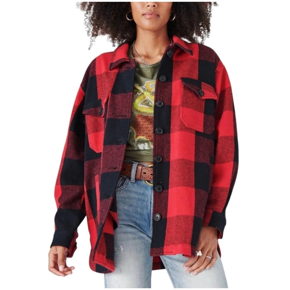 Lucky Brand Red/Black‎ Buffalo Plaid Shacket Shirt Jacket XL